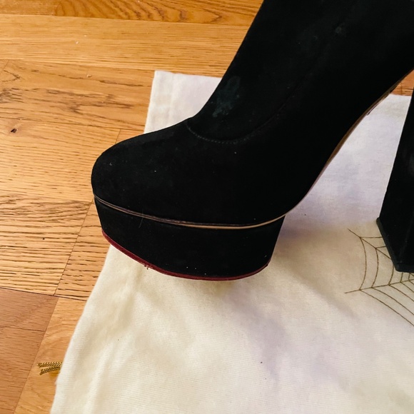 New Platform block heel black suede Charlotte Olympia black booties 39.5 - Picture 6 of 12